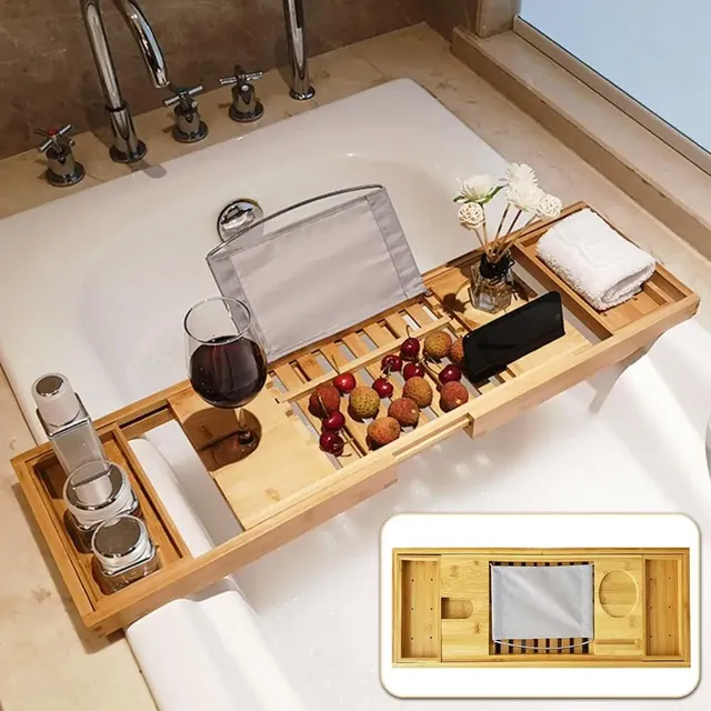 Plateau baignoire bambou extensible réglable porte verre…