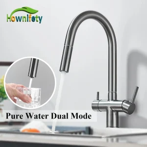 Filtre en Nickel Brossé Chromé Gris Pistolet, Poignée de Touriste, Eau Chaude et Froide, Grue de Centre Commercial, Eau Pure d&rsquo;Évier de Cuisine