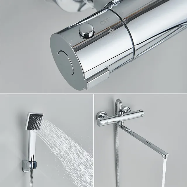Robinet de baignoire thermostatique chromé mural – vue 3