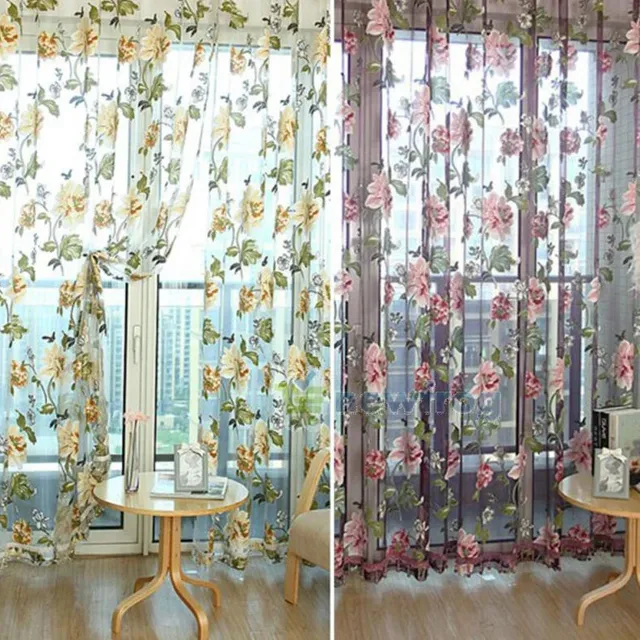 Rideau voilage tulle polyester transparent brodé floral… – vue 4