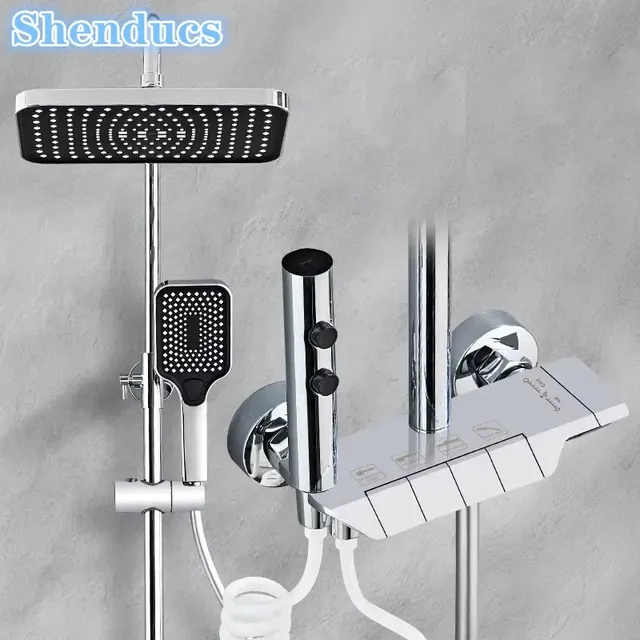 Pommeau de douche à effet pluie avec piano chromé