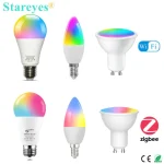 Tuya WiFi intelligent Zigbee RGBCCT E27 9W ampoule LED E14 5W LED bougie GU10 5W LED Spot lampe Alexa maison Siri Alice contrôle