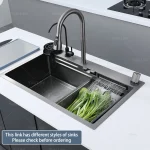 Nouvel évier de cuisine en acier inoxydable avec cascade, grand fente unique, diverses éviers multifonctionnels, lavabo pour la vaisselle et les légumes