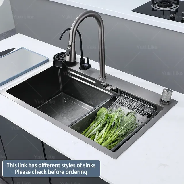 Nouvel évier de cuisine en acier inoxydable avec cascade
