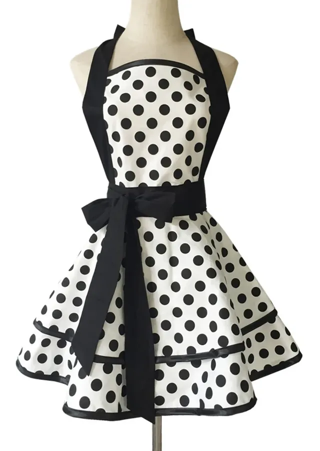 Tablier mignon rétro noir à pois rétro à volants côté… – vue 4