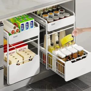 Support de rangement pour évier de cuisine, organisateur de rangement multifonction, étagère extractible pour armoire à casseroles, organisateur de couches réglables pour la cuisine