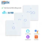 Interrupteur tactile intelligent WiFi, panneau en verre, interrupteur mural ue, 2 voies, sans fil neutre, pour maison intelligente Alexa Google Home
