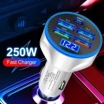 Chargeur de voiture 250W QC 3.0 PD USB, Charge Super rapide, 5 ports 4USB + 1PD, allume-cigare de voiture, adaptateur de chargeur de téléphone pour iPhone Huawei