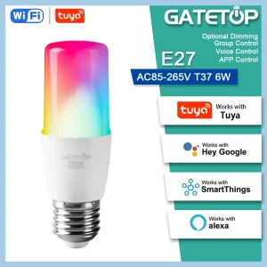 Bombilla inteligente Tuya Wifi/Bluetooth, Led Alexa RGB, ampoule T37 E27, pour Google Assisatnt Smart Life lumière variable 6W AC 110V Bombilla inteligente Tuya Wifi/Bluetooth, Led Alexa RGB, ampoule T37 E27, pour Google Assisatnt Smart Life lumière variable 6W AC 110V