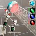 Pommeau de douche à affichage numérique de la température LED, contrôle de la température noir, ventilateur coloré, pomme de douche à haute pression pour salle de bain à pluie