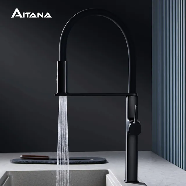 Robinet de cuisine de luxe en laiton noir au design simple – vue 2