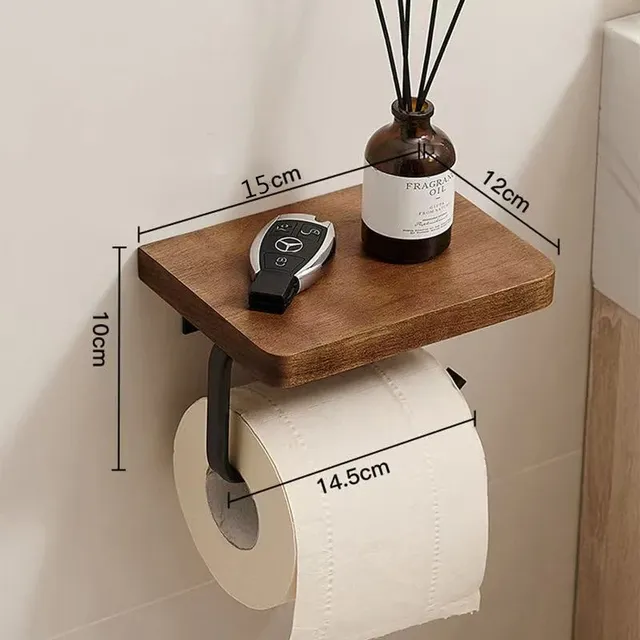 Porte-papier hygiénique avec étagère en bois de noyer… – vue 6