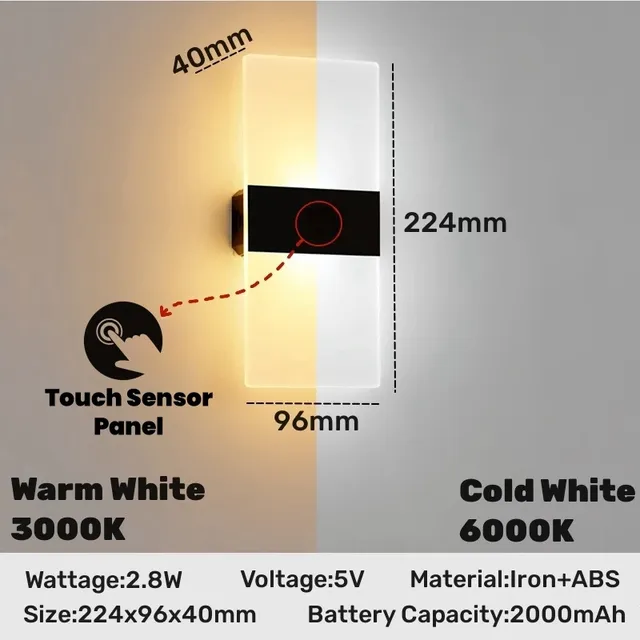 Capteur tactile interrupteur mur LED lampe USB… – vue 3