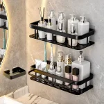 Étagère de salle de bain, organisateur de rangement de maquillage, support de shampoing en alliage d&rsquo;aluminium, étagère de douche, accessoires de salle de bains, étagère murale sans perceuse