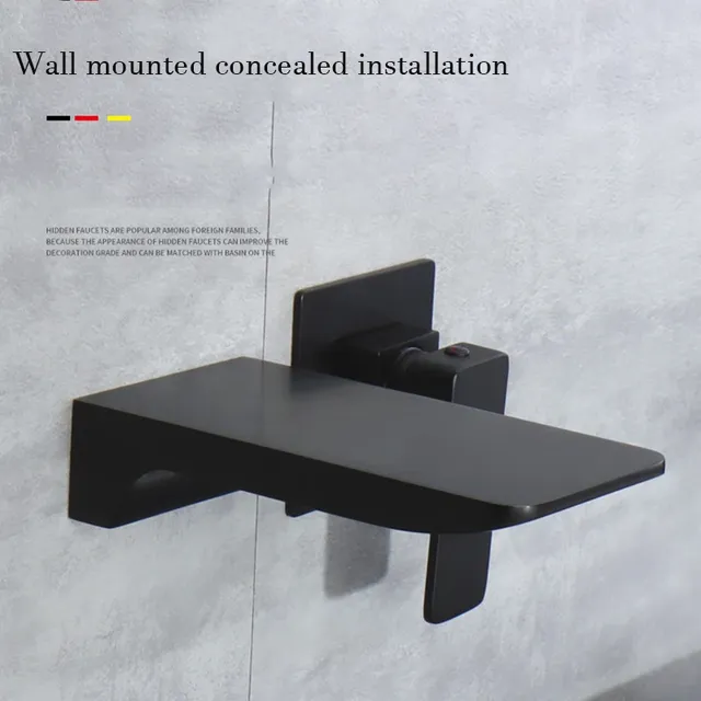 Mitigeur vasque mural cascade cuivre noir mat bec plat… – vue 3