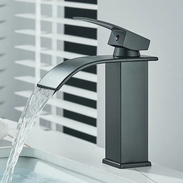 Quyanre robinet de lavabo cascade noir mat mélangeur à… – vue 5