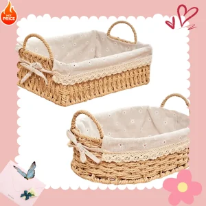 WW paniers de rangement organisateur de cuisine tissé à la main avec poignées boîte à cosmétiques pour le petit déjeuner fruits chambre salle de bain maison décorative WW paniers de rangement organisateur de cuisine tissé à la main avec poignées boîte à cosmétiques pour le petit déjeuner fruits chambre salle de bain maison décorative