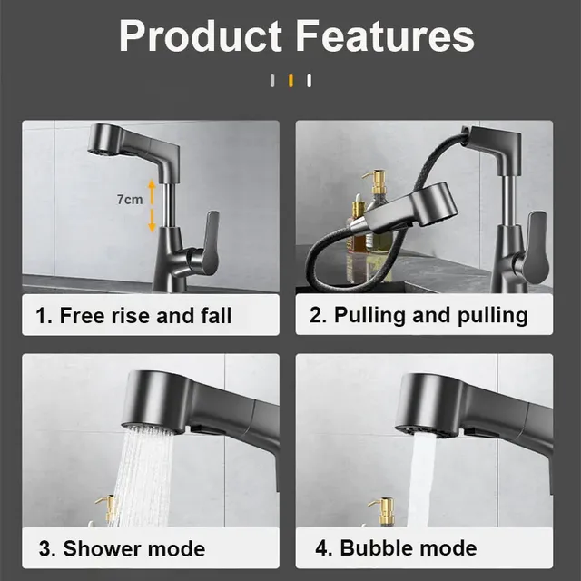 Robinet de lavabo de salle de bain extractible à double… – vue 7