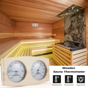 Thermomètre Hygromètre Sauna Bois Clair Mural Analogique Bimétallique Mécanique Sans Pile Grands Chiffres Lecture Facile Cadran Double Résistant Chaleur