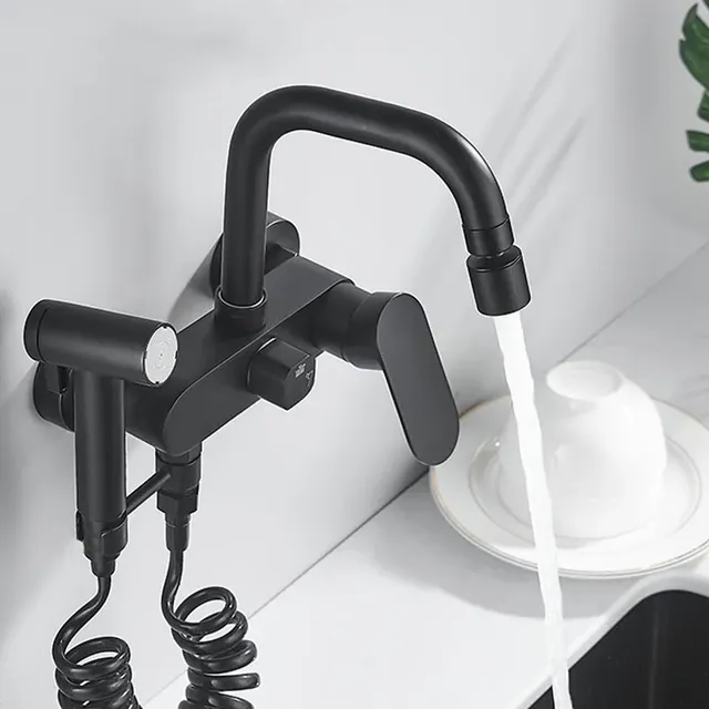 BAKALA robinet de cuisine mural en laiton noir mat – vue 3