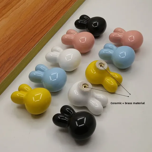 Boutons d'armoire en céramique lapin – vue 3