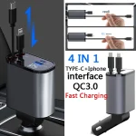 Nouveau chargeur de voiture flash numérique QC3.0 chargeur de téléphone portable de voiture 100W chargeur de téléphone de voiture à Charge Super rapide avec câble rétractable