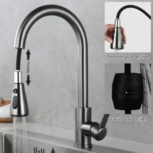 Robinets de cuisine en acier inoxydable 304, robinet d&rsquo;eau extractible pour évier de cuisine, mélangeur monté sur le pont, tête de pulvérisation à jet, robinets chauds et froids