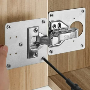 Plaque de réparation de charnière en acier inoxydable brossé, Kit de support de plaque de fixation de charnière d&rsquo;armoire avec vis de montage, quincaillerie de porte