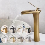 Robinets de lavabo dorés cascade robinet de salle de bains noir mitigeur de lavabo à poignée unique robinet de bain grand évier en laiton grue d&rsquo;eau argent