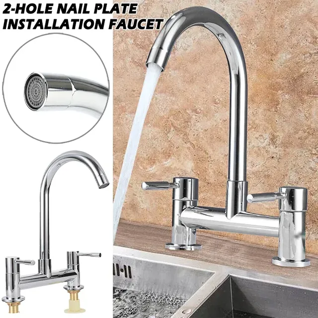 Robinet d'évier de cuisine chromé à Double poignée – vue 2