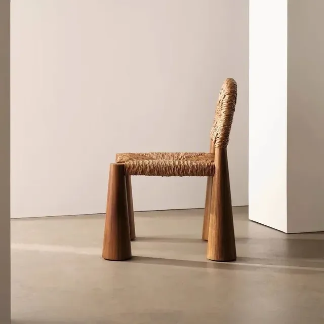 Wabi-Sabi Chaise de salle à manger en rotin et bois massif – vue 3