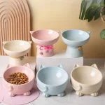 Double bol en céramique pour chat et chien, bol à boire, bassin mignon pour animaux de compagnie, protection du cou, bouche inclinée, fournitures pour animaux de compagnie