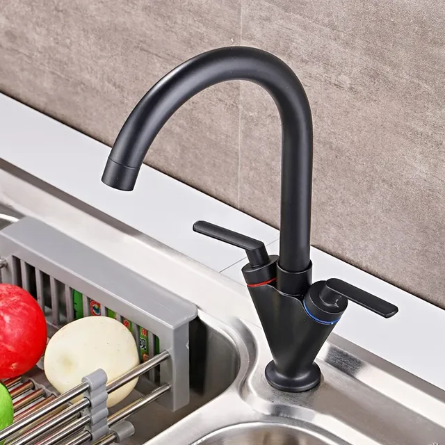 Robinet d'évier de cuisine en laiton noir avec poignée… – vue 3