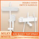Ensemble de douche thermostatique de Style crème, double contrôle chaud et froid, sortie d&rsquo;eau, Boost d&rsquo;air, système de douche à pulvérisation supérieure pour salle de bain