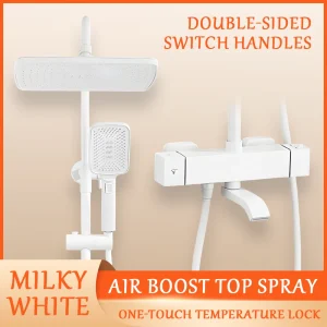 Ensemble de douche thermostatique de Style crème, double contrôle chaud et froid, sortie d&rsquo;eau, Boost d&rsquo;air, système de douche à pulvérisation supérieure pour salle de bain