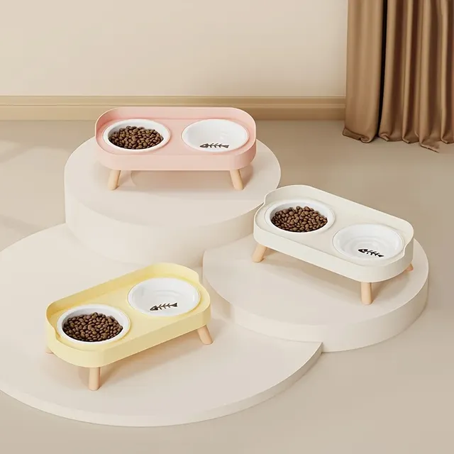 Gamelle surélevée double bols inoxydable émaillés blancs… – vue 2