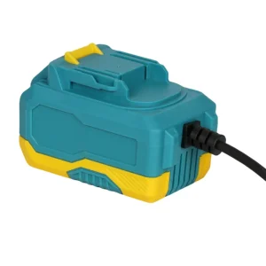 adaptateur secteur 20V CC compatible outils 18V convertisseur batterie socle enfichable prise UE compact portable plastique ABS turquoise jaune