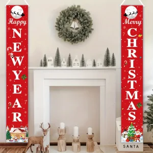 Divers bannières décoratives de Noël, imprimées avec des motifs sur le thème de Noël, sont parfaits comme des décorations festives d&rsquo;entrée de maison