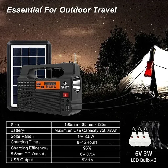 Kit générateur de panneaux solaires avec 3 ampoules LED – vue 6