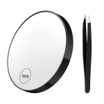 Miroir de maquillage à grossissement 30X 3.5 « avec lumière LED et ventouse, miroir cosmétique de voyage Portable avec pince à épiler, mag mains libres