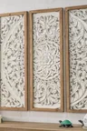 Panneau mural triptyque bois sculpté blanc vieilli… – vue 3