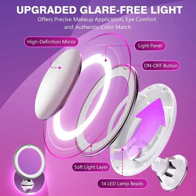 Miroir grossissant dix fois lumineux led circulaire… – vue 3