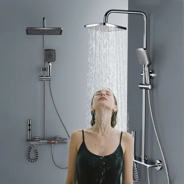 Système de douche en laiton chromé/gris – vue 2
