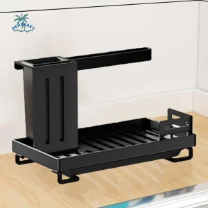 Égouttoir d’évier de cuisine en acier au carbone, résistant à l’humidité, gain de place, distributeur de savon, antirouille, étagère de rangement pour tissu à vaisselle Égouttoir d’évier de cuisine en acier au carbone, résistant à l’humidité, gain de place, distributeur de savon, antirouille, étagère de rangement pour tissu à vaisselle