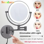 Miroir de salle de bain pliant à Led tactile, miroir de maquillage mural Double Face, accessoires grossissants au toucher sur les miroirs de bain