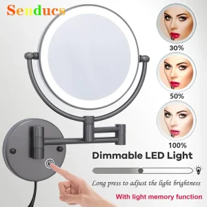 Miroir de salle de bain pliant à Led tactile, miroir de maquillage mural Double Face, accessoires grossissants au toucher sur les miroirs de bain