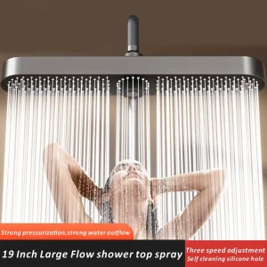 Nouveau 1pc 19 pouces haute pression 3 Mode pluie luxe salle de bain pomme de douche réglable Anti-colmatage buses en Silicone économie d’eau Nouveau 1pc 19 pouces haute pression 3 Mode pluie luxe salle de bain pomme de douche réglable Anti-colmatage buses en Silicone économie d’eau