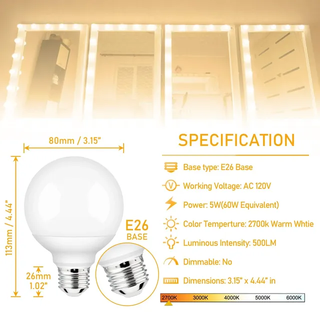 Ampoule LED E27 30W 20W 15W 220-240V G80 G95 G120… – vue 4