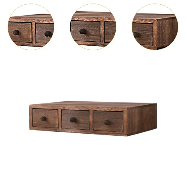 Organisateur bureau tiroir bois rustique massif compact… – vue 5