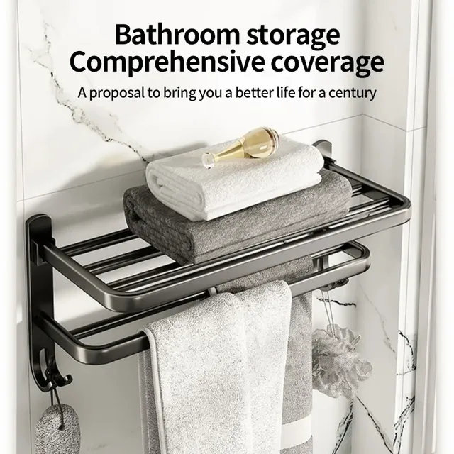 Porte-serviettes mural pliable noir pour salle de bain – vue 5